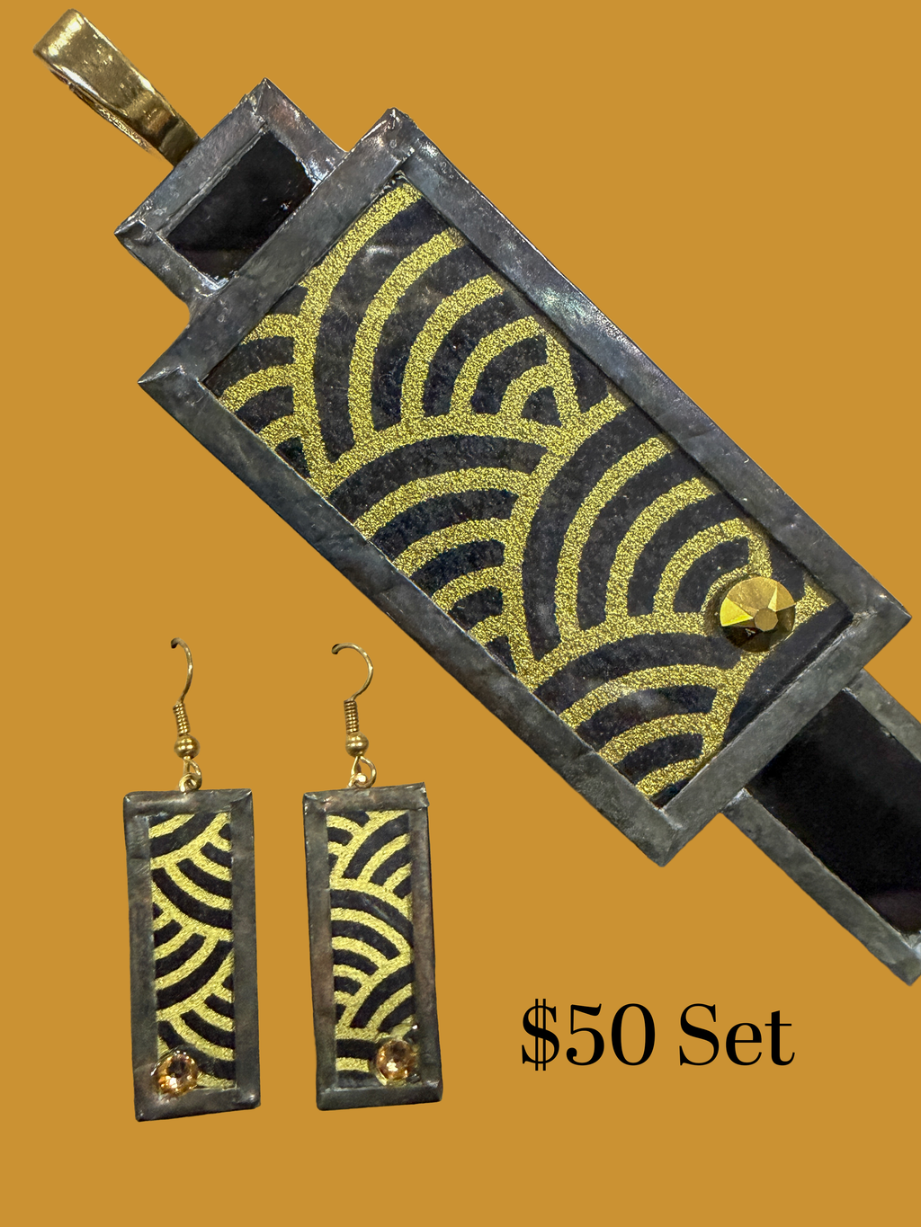 Black & Gold Seigaiha Bar Pendant — Curated Artisan Collection