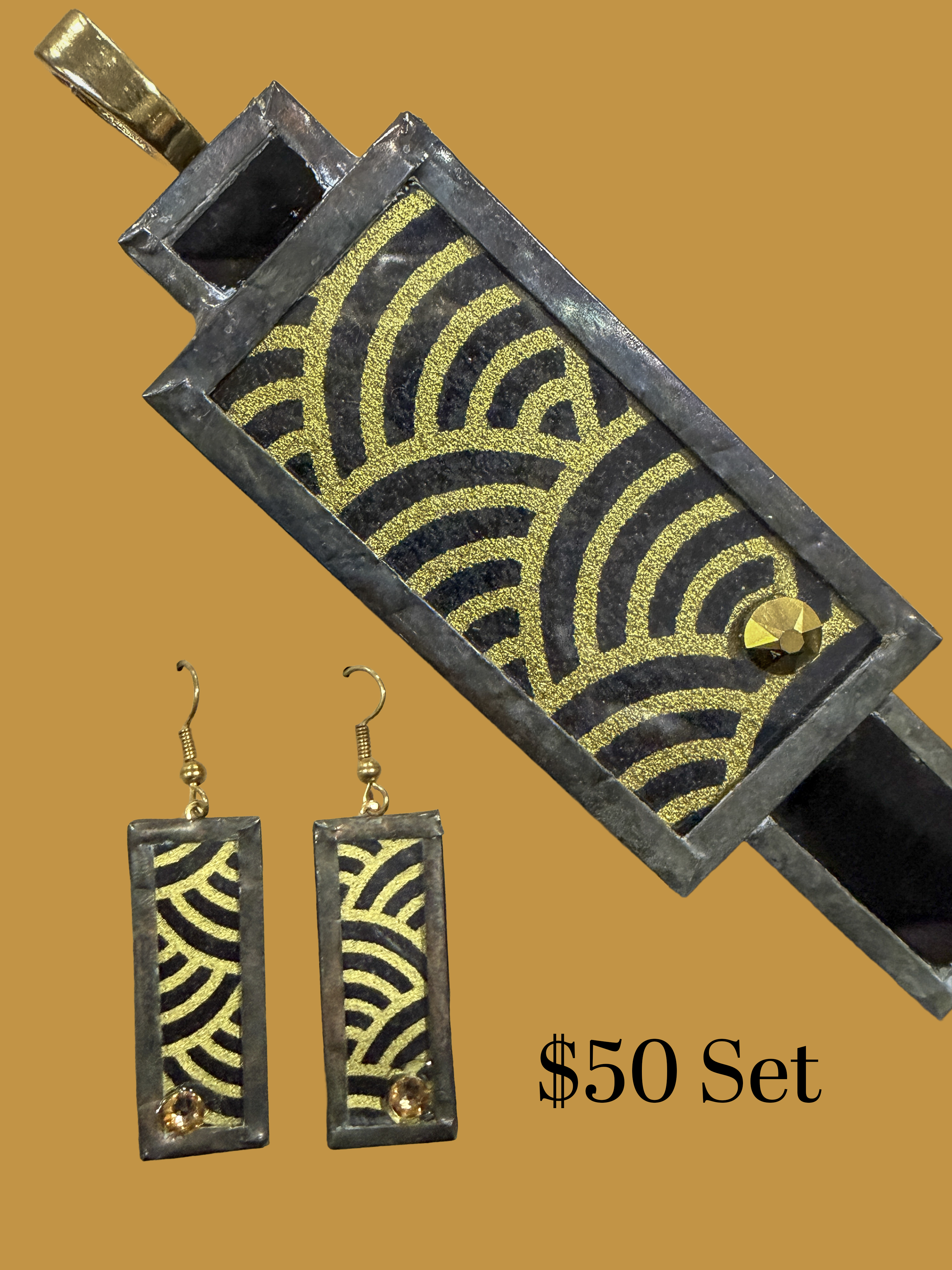 Black & Gold Seigaiha Bar Pendant — Curated Artisan Collection