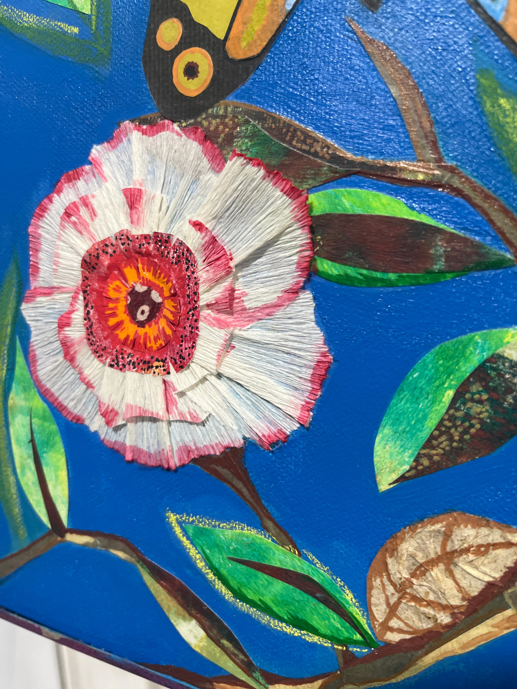 Butterfly & White Flowers | Mixed Media Collage