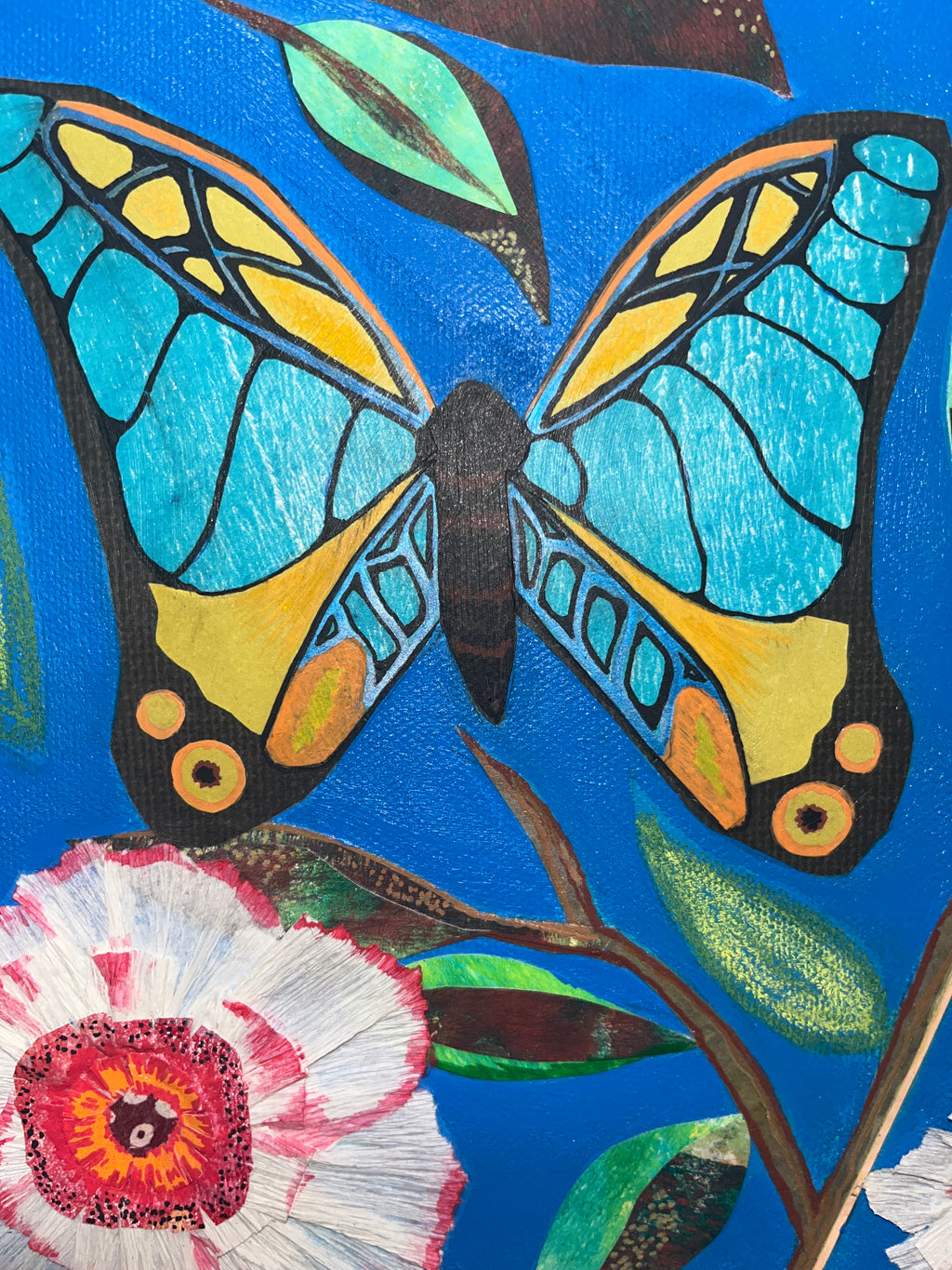 Butterfly & White Flowers | Mixed Media Collage