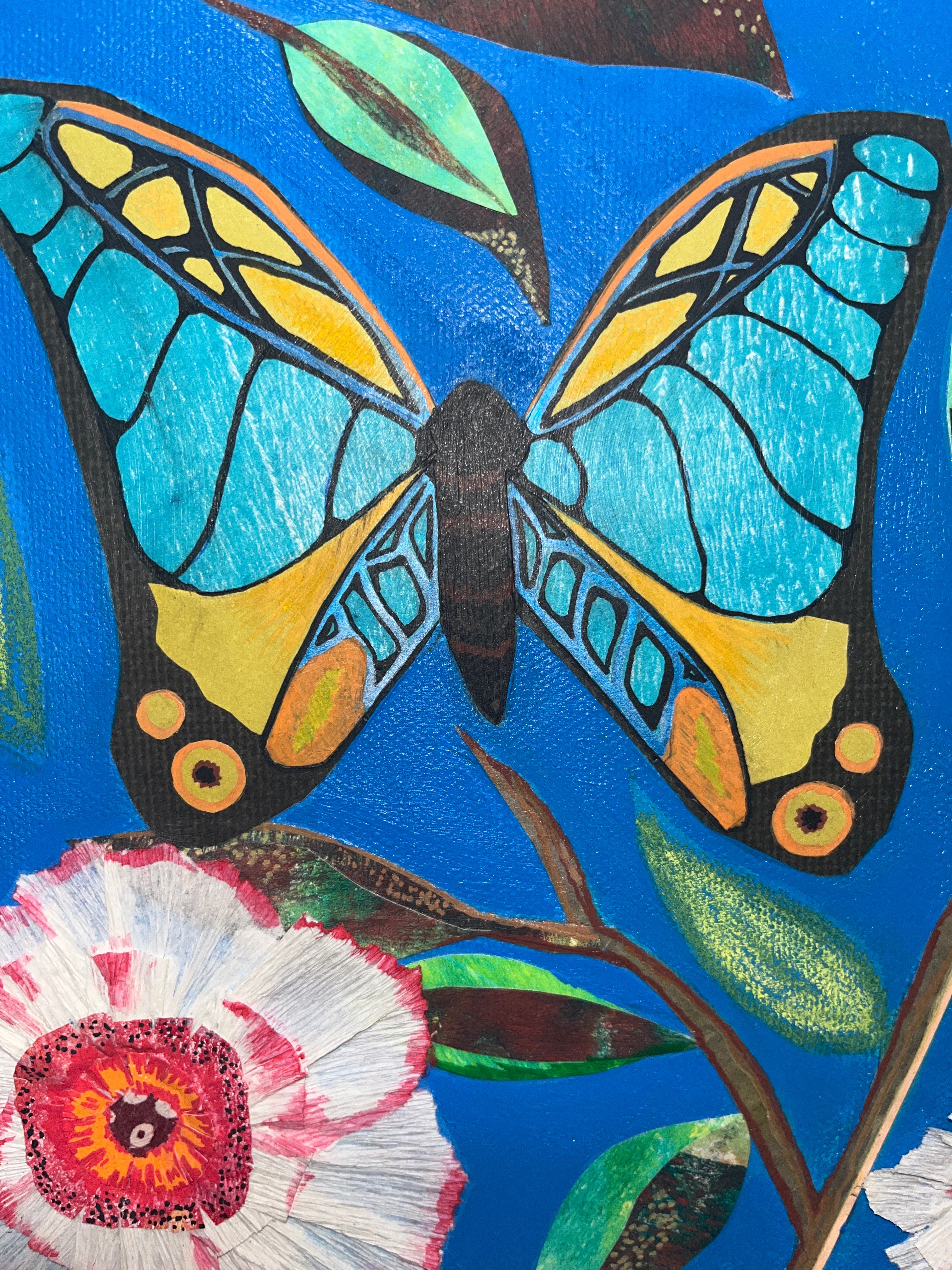 Butterfly & White Flowers | Mixed Media Collage