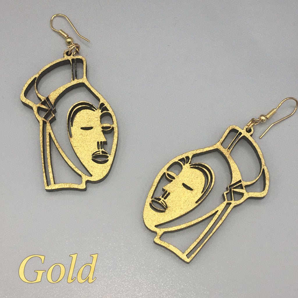 African Mask Inspired Wood Earrings