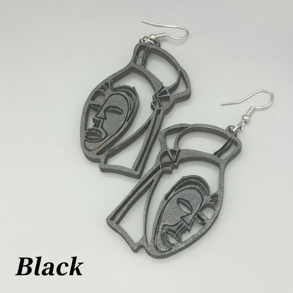 African Mask Inspired Wood Earrings