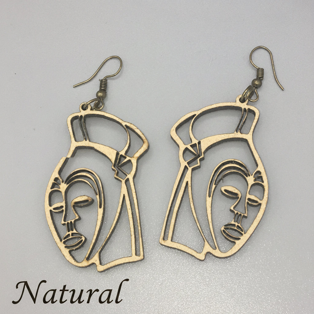African Mask Inspired Wood Earrings