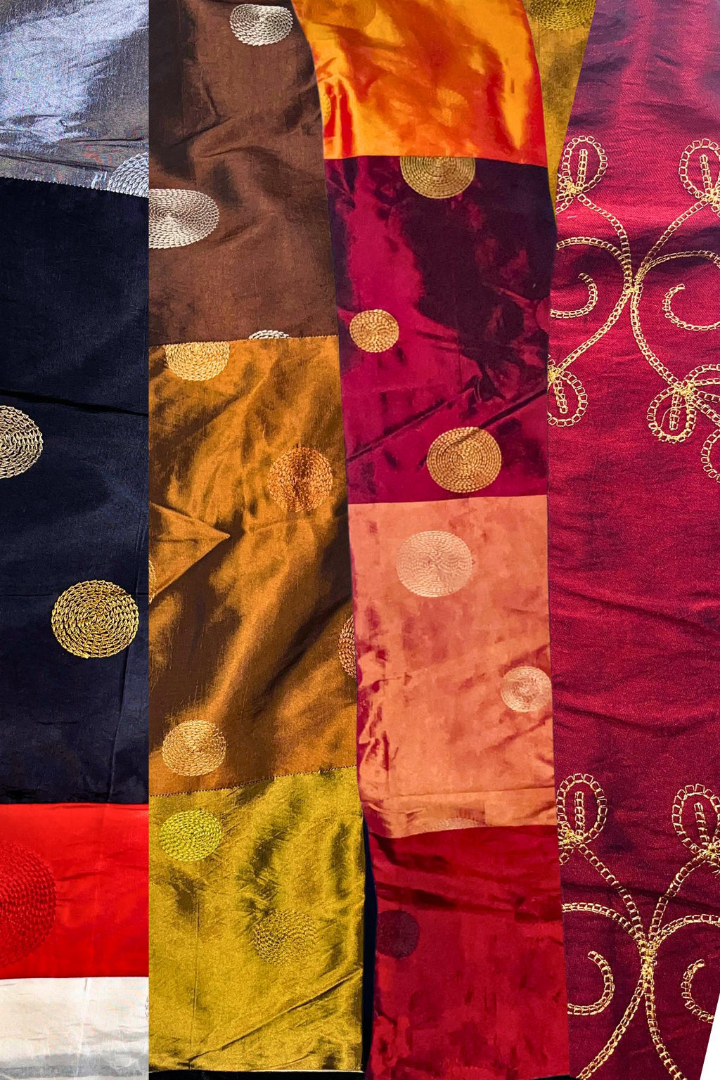 Luxury Unisex Velvet Satin “Silky” Scarves. Color Block, Patchwork Design