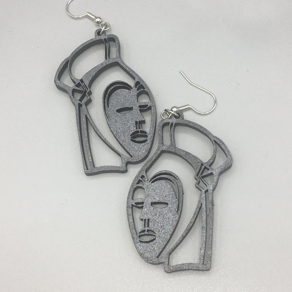 African Mask Inspired Wood Earrings