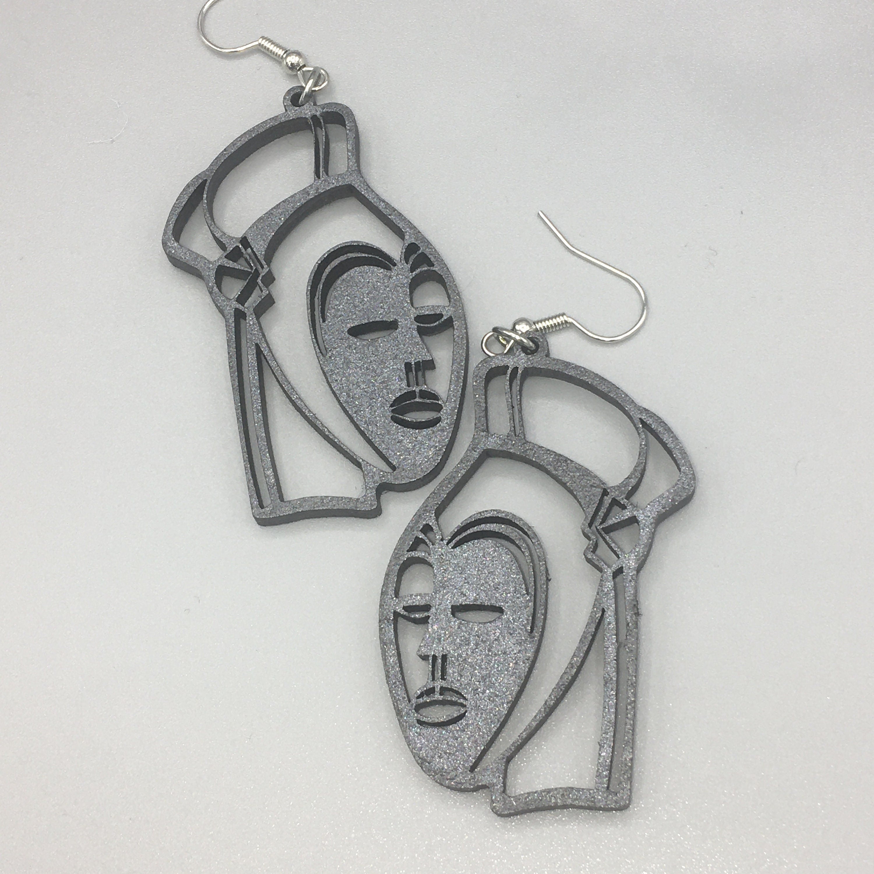 African Mask Inspired Wood Earrings