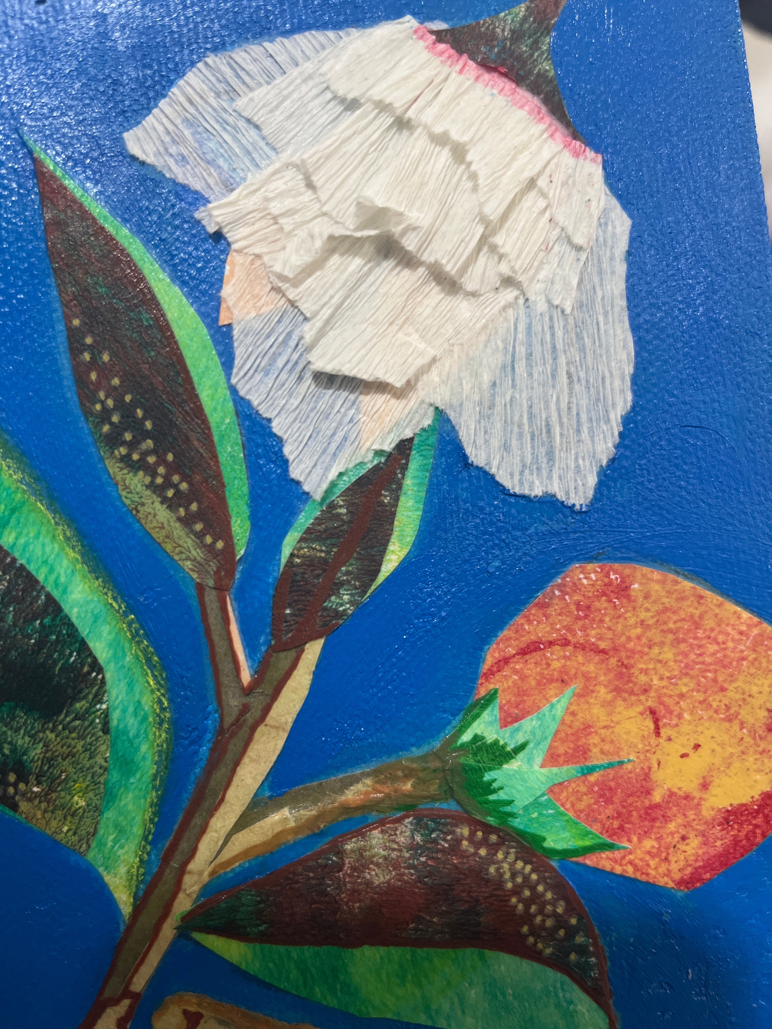 Butterfly & White Flowers | Mixed Media Collage