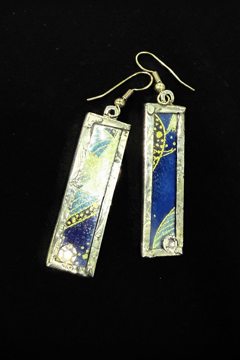 Blue Art Nouveau Bar Earrings