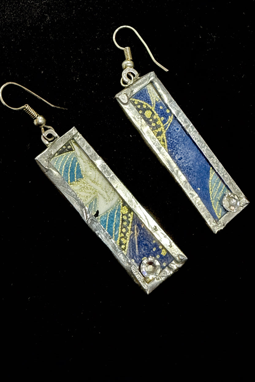 Blue Art Nouveau Bar Earrings