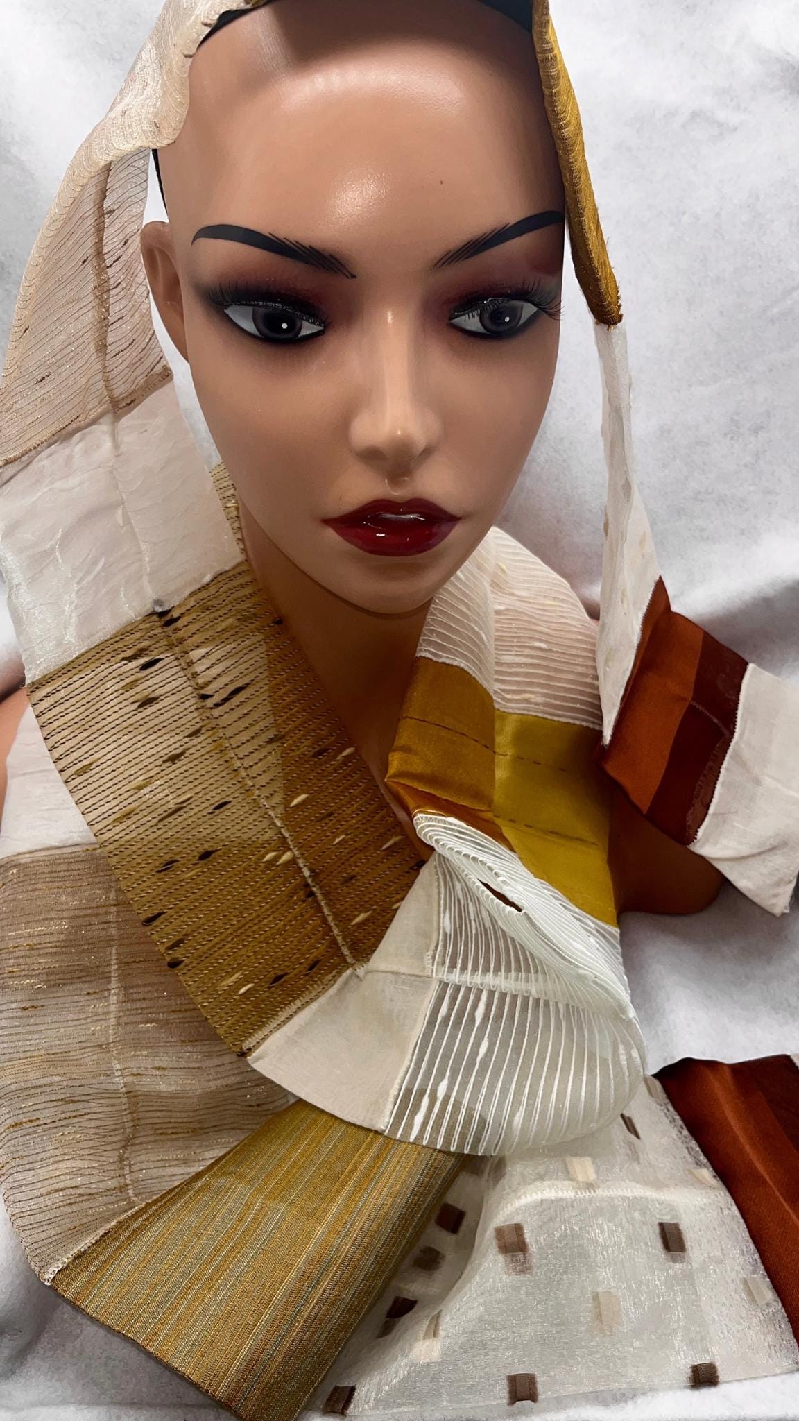Luxury Unisex Transparent, Decorative, Silky Scarves. Color Block, Patchwork Design