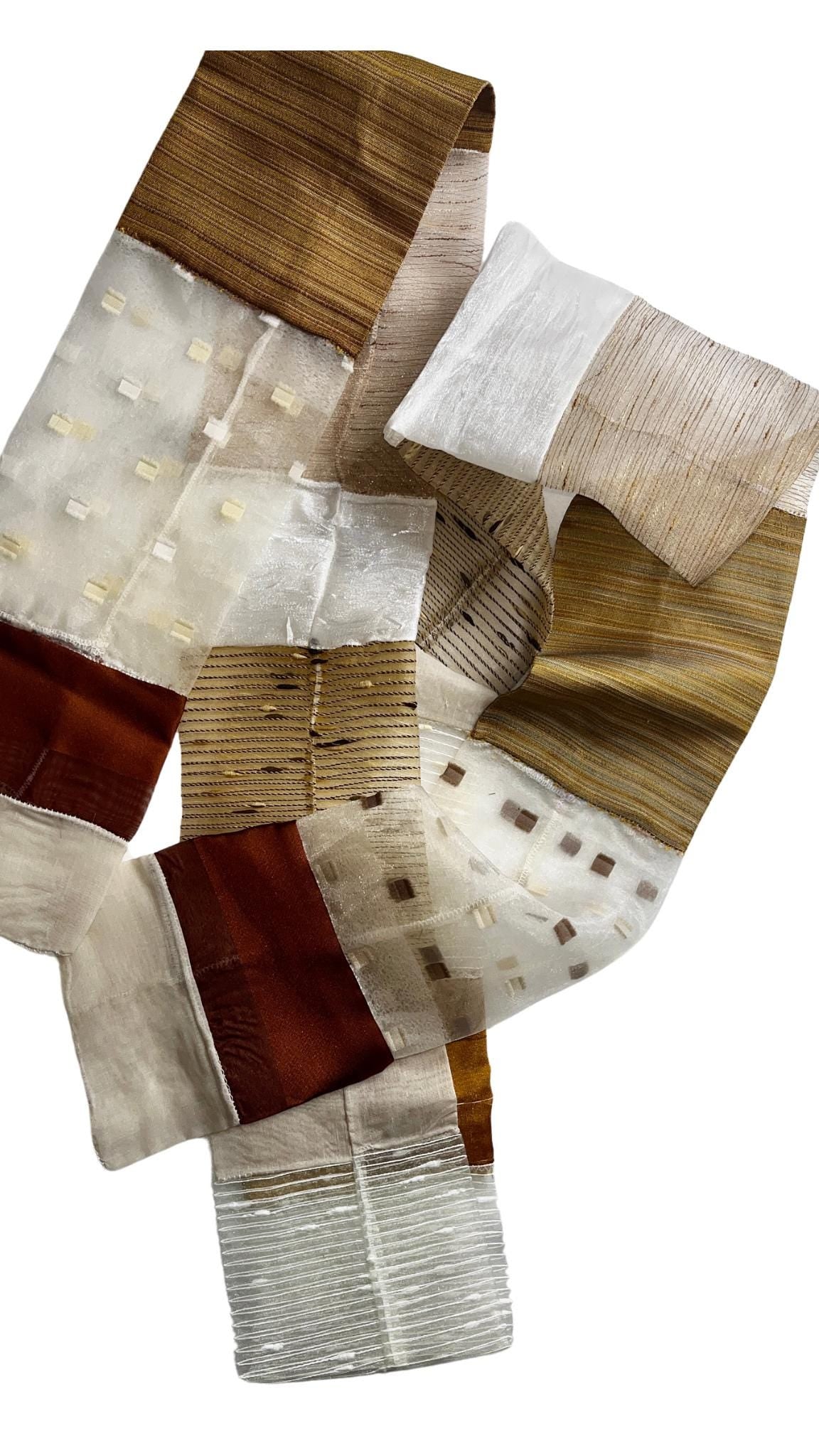 Luxury Unisex Transparent, Decorative, Silky Scarves. Color Block, Patchwork Design